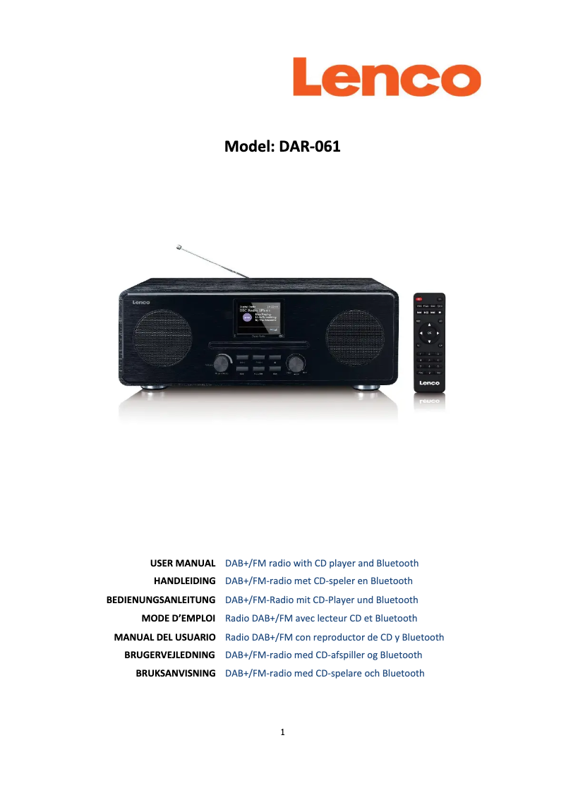 Page 1 de la notice Manuel utilisateur Lenco DAR-061