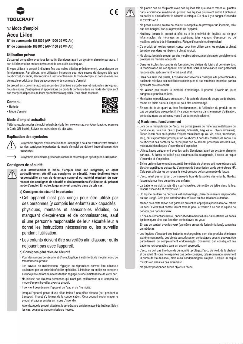 Page n°1 - Manuel utilisateur Toolcraft AP-1000