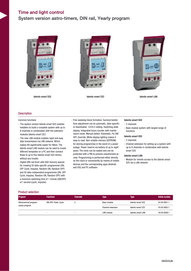 Page 1 de la notice Fiche technique Grässlin talento smart CE2