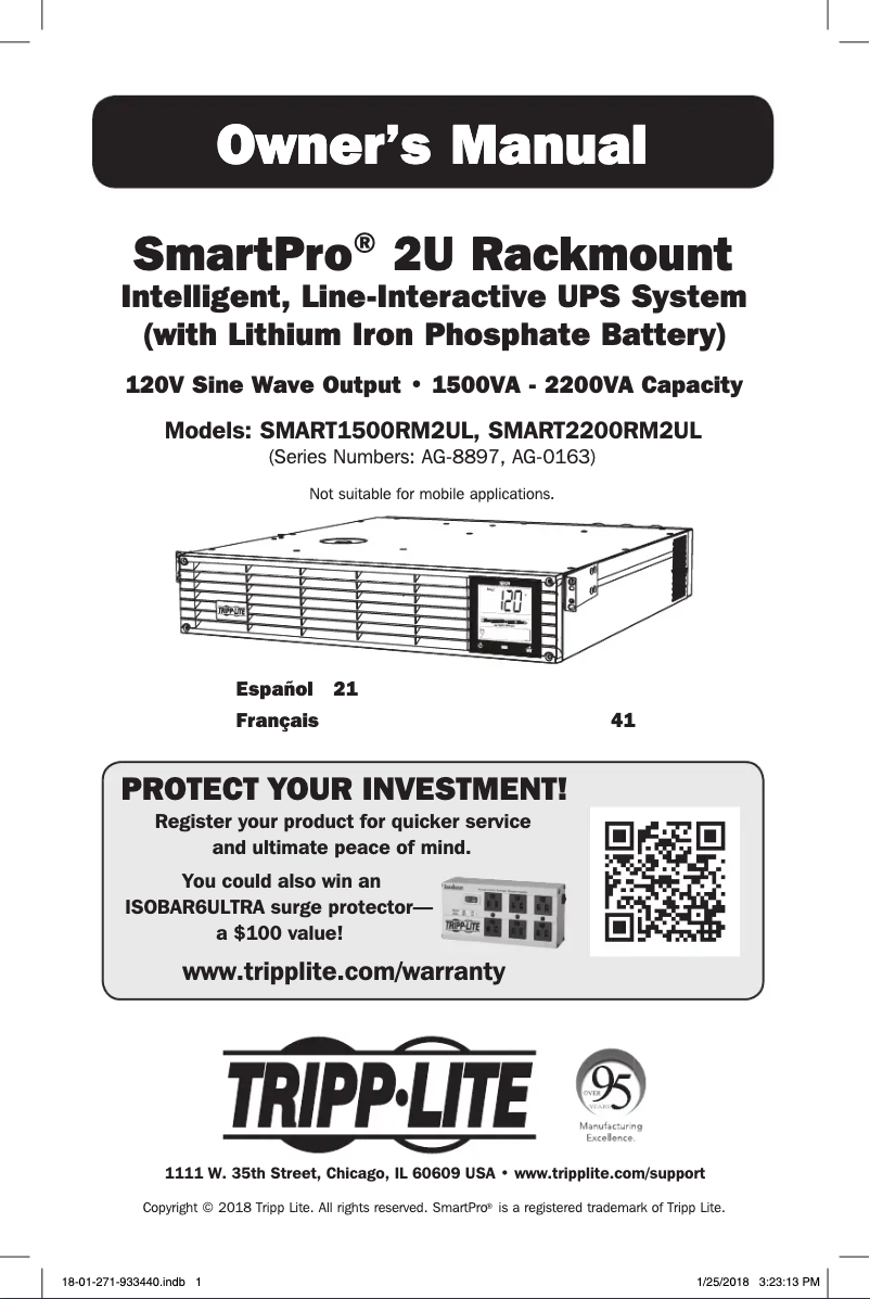 Page 1 de la notice Manuel utilisateur Tripp Lite SmartPro SMART1500RM2UL
