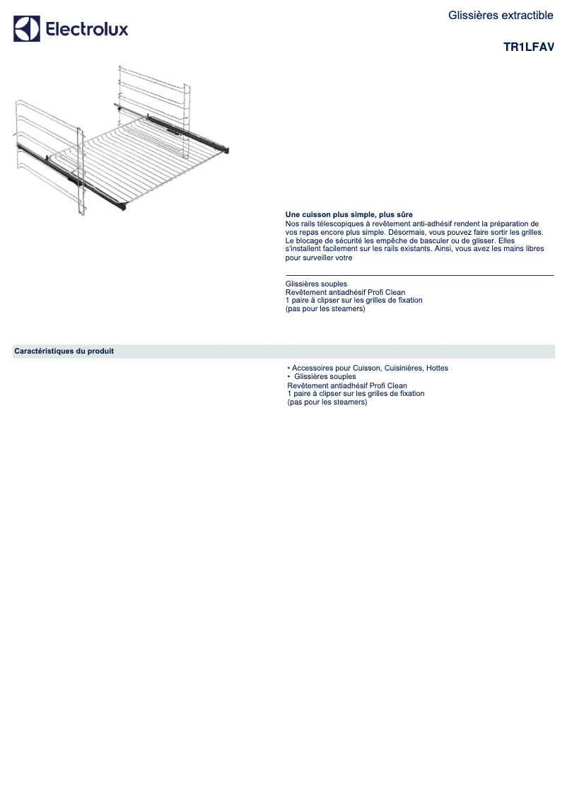 Page 1 de la notice Fiche technique Electrolux TR1LFAV