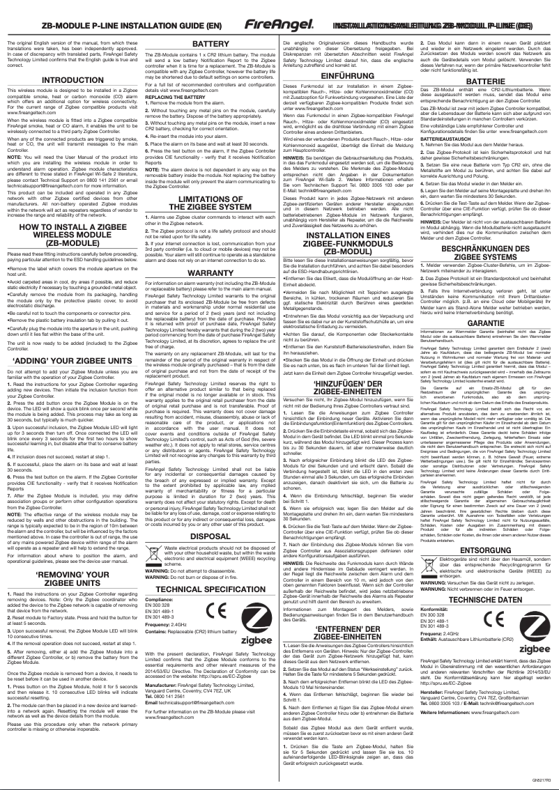 Image de la première page du manuel de l'appareil ZB-module