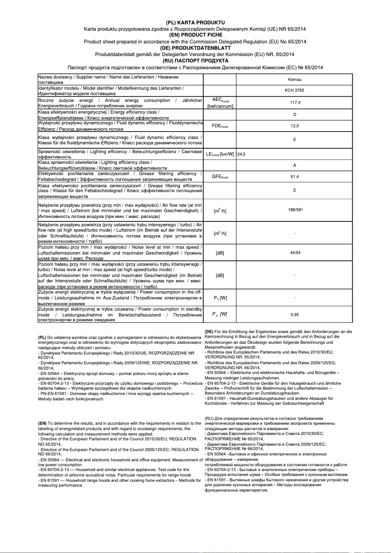 Page n°1 - Fiche technique Kernau KCH 3760 WAL