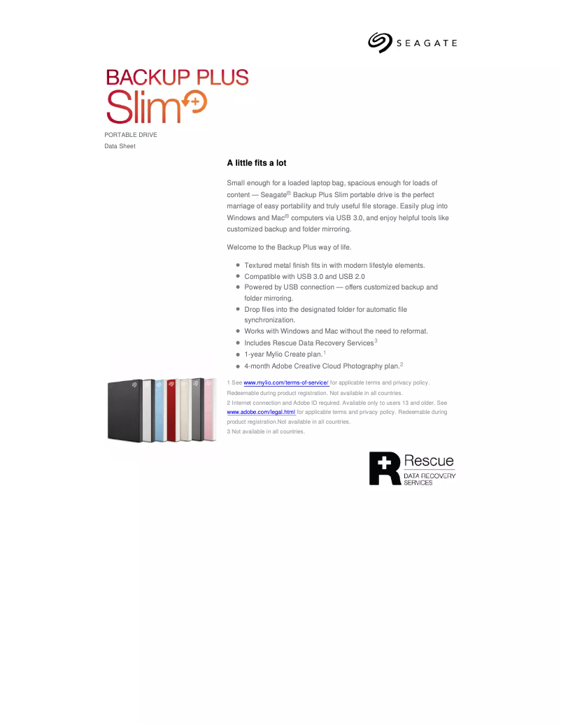 Page 1 de la notice Fiche technique Seagate Backup Plus Slim