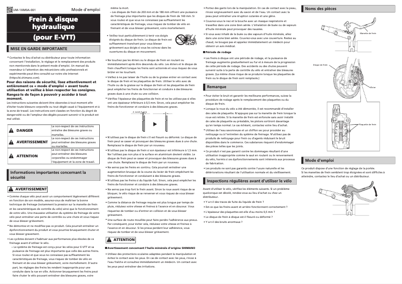 Page n°1 - Manuel utilisateur Shimano BR-MT520