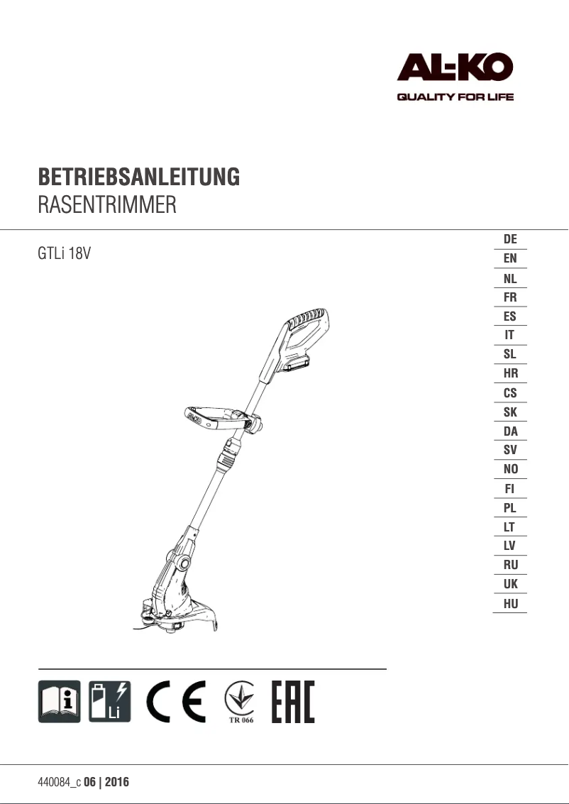 Page n°1 - Manuel utilisateur AL-KO GTLi 18V