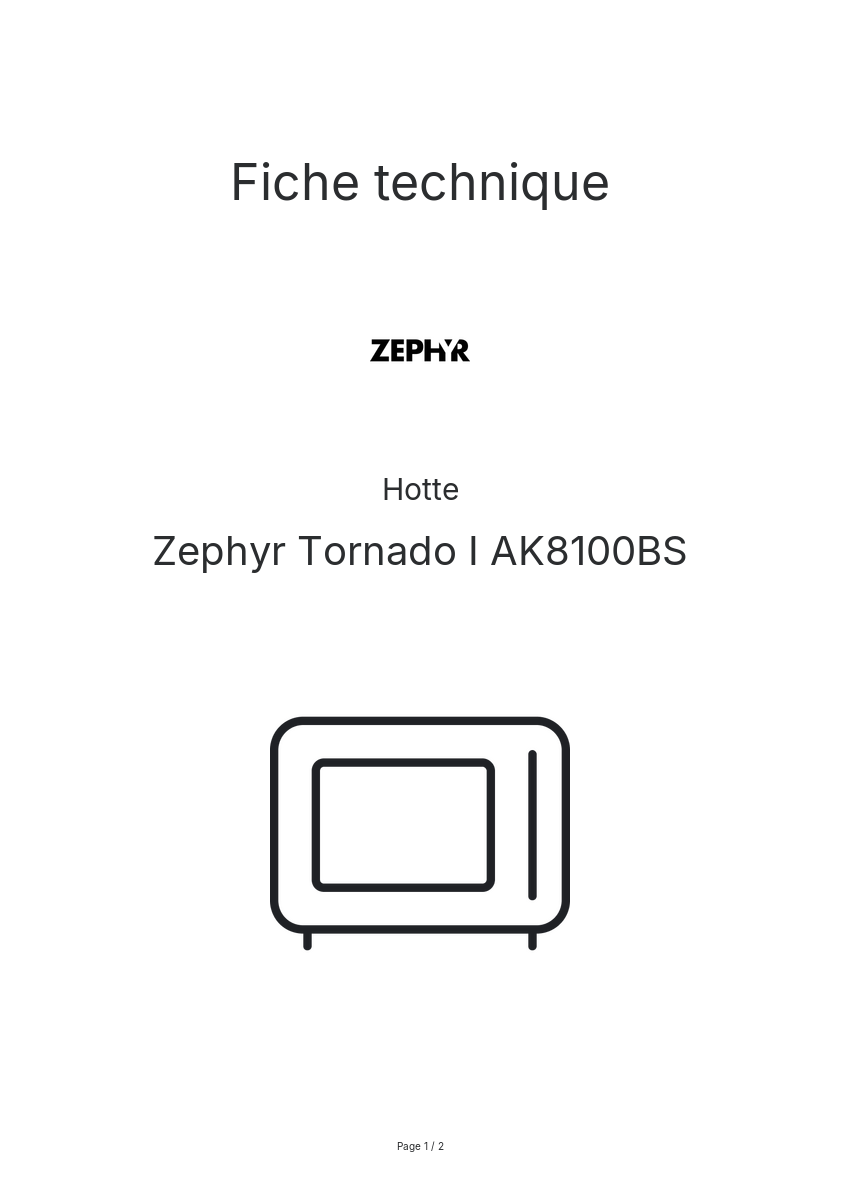 Page n°1 - Fiche technique Zephyr Tornado I AK8100BS