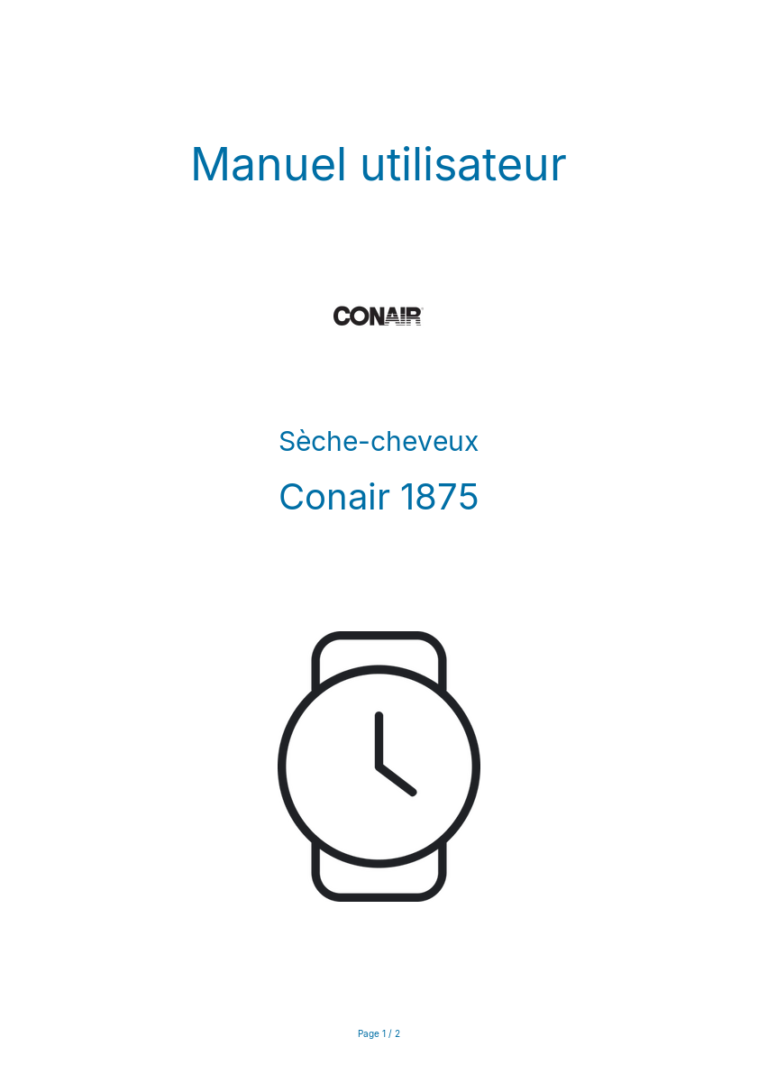 Page n°1 - Manuel utilisateur Conair 1875
