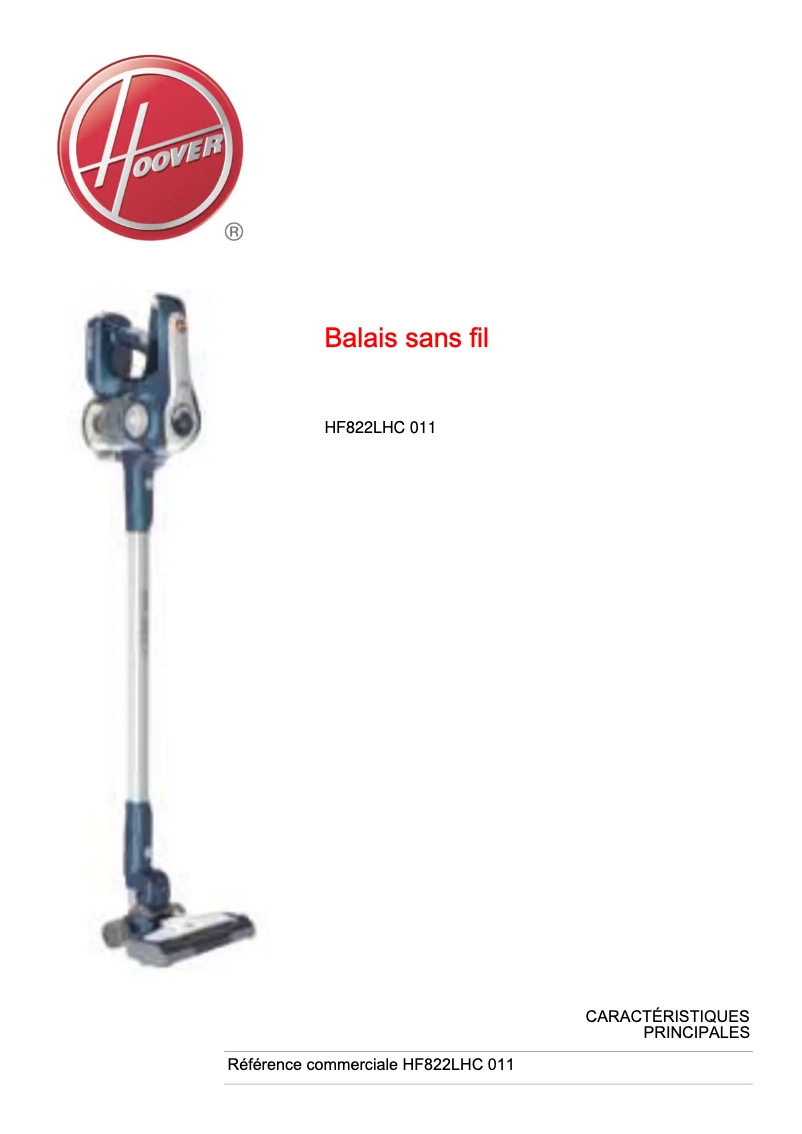 Page n°1 - Fiche technique Hoover H-FREE 800 Lite HF822LHC 011