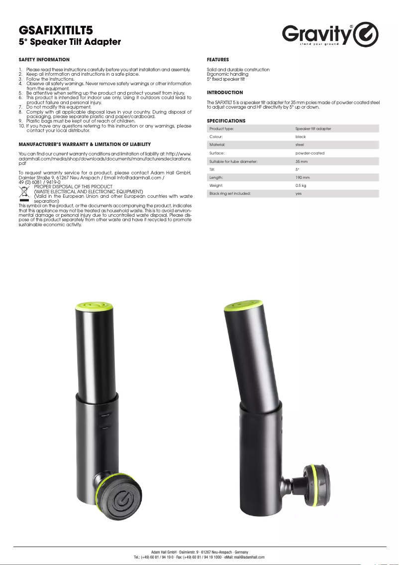 Image de la première page du manuel de l'appareil SA Fixtilt 5