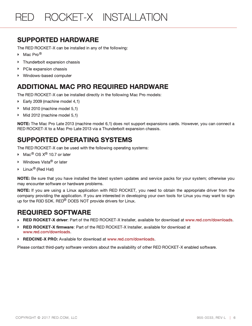 Page n°1 - Manuel utilisateur Red Digital Cinema RED ROCKET-X