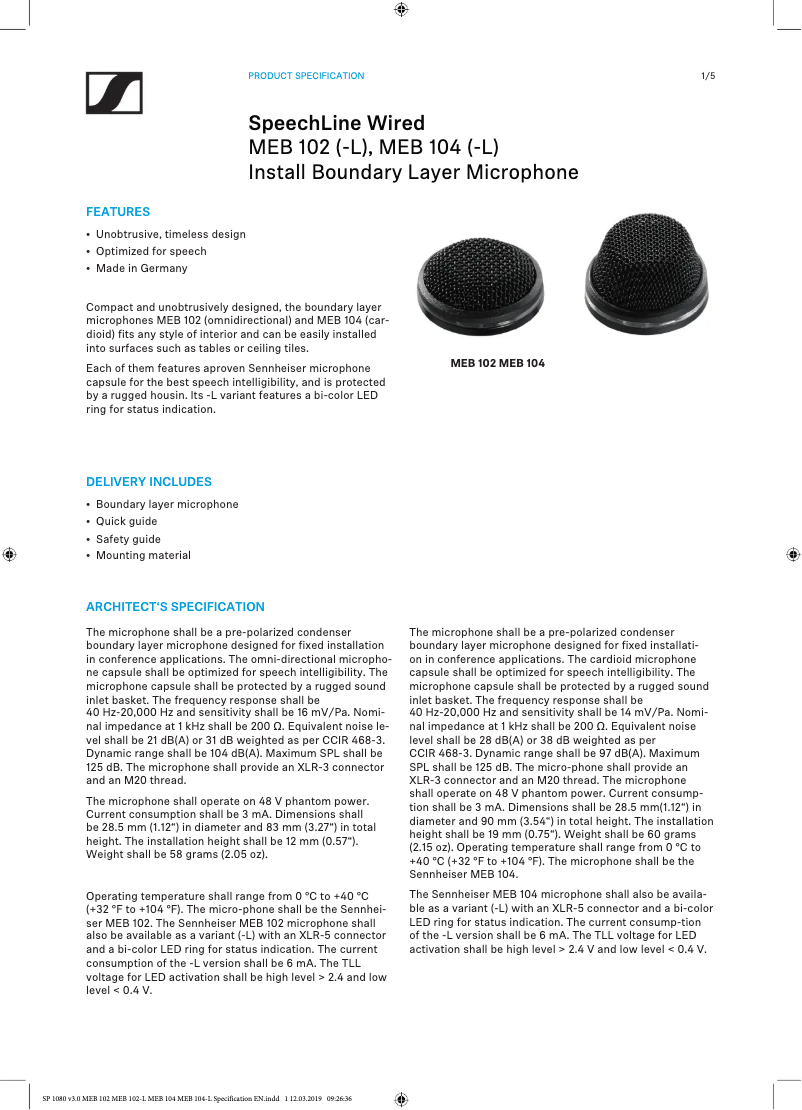 Page n°1 - Manuel utilisateur Sennheiser MEB 102