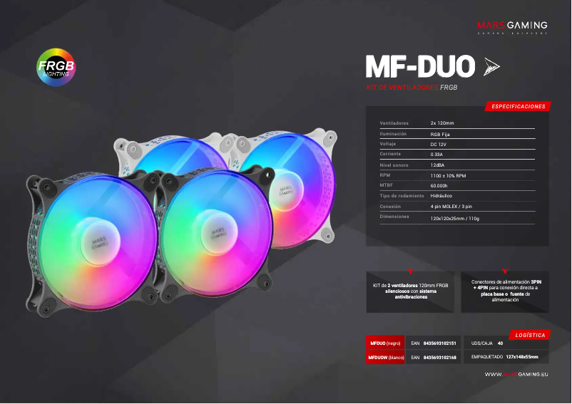 Page 1 de la notice Fiche technique Mars Gaming MF-DUO