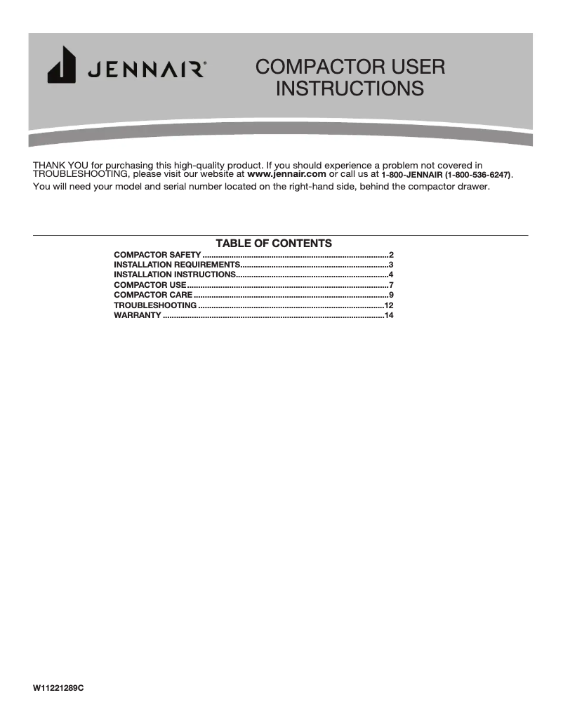 Page n°1 - Manuel utilisateur JennAir TC607X