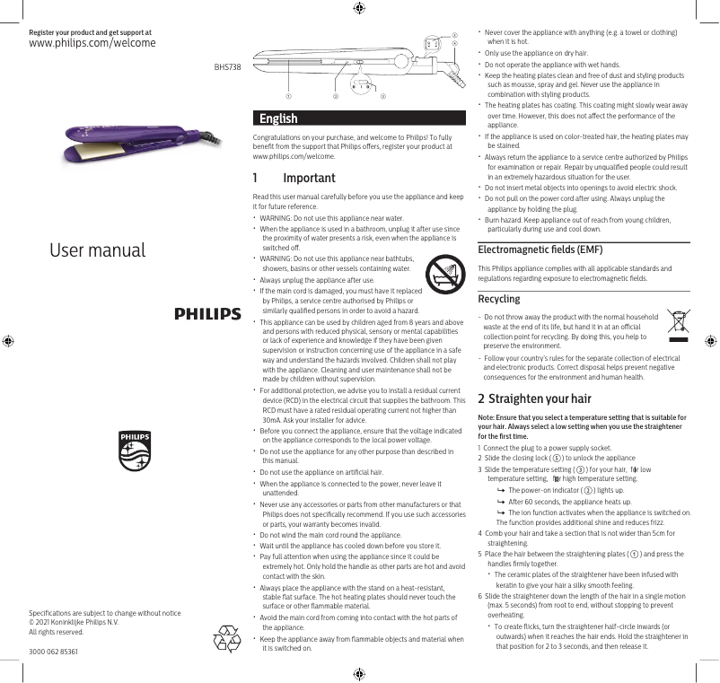 Page 1 de la notice Manuel utilisateur Philips BHS738