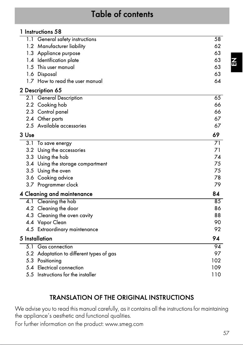 Page n°1 - Mode d'emploi Smeg TR90GR