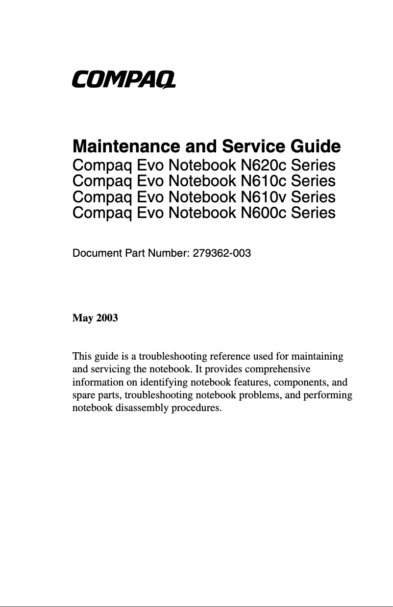 Page n°1 - Manuel utilisateur Compaq Evo N610c