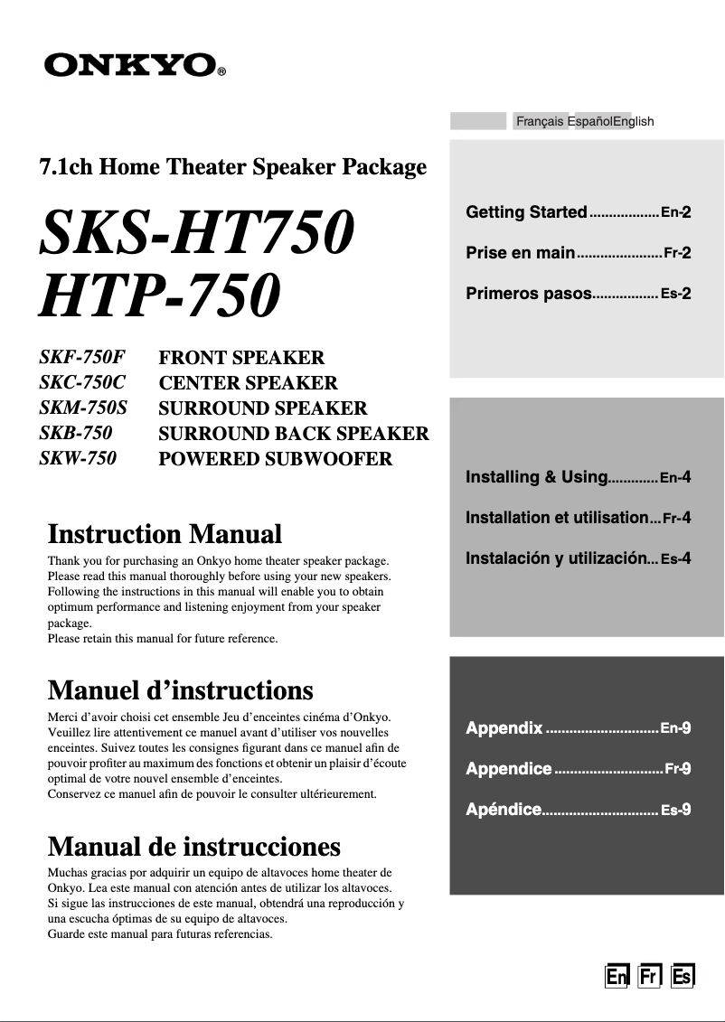 Image de la première page du manuel de l'appareil SKS-HT750