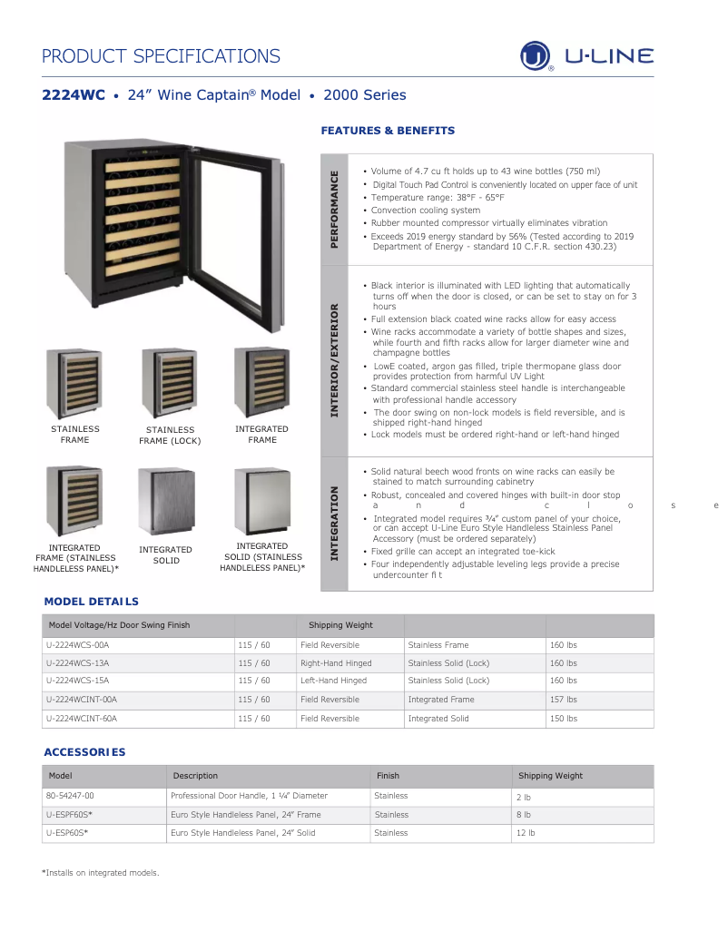 Page n°1 - Fiche technique U-Line U-2224WCINT-00A