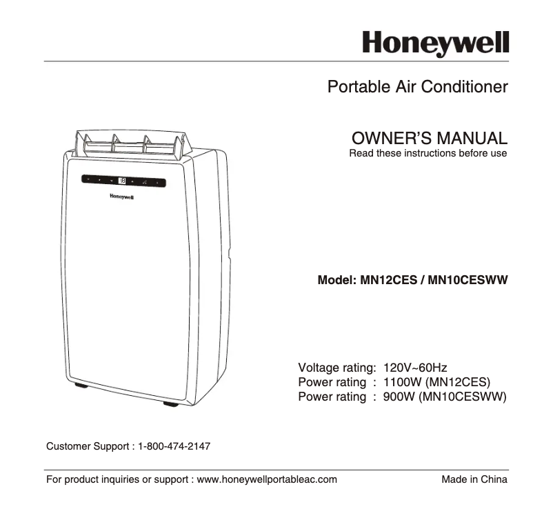 Page 1 de la notice Manuel d'utilisation et d'entretien Honeywell MN10CESWW