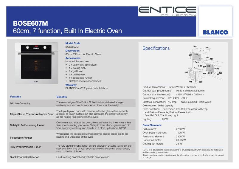Page 1 de la notice Fiche technique BLANCO BOSE607M