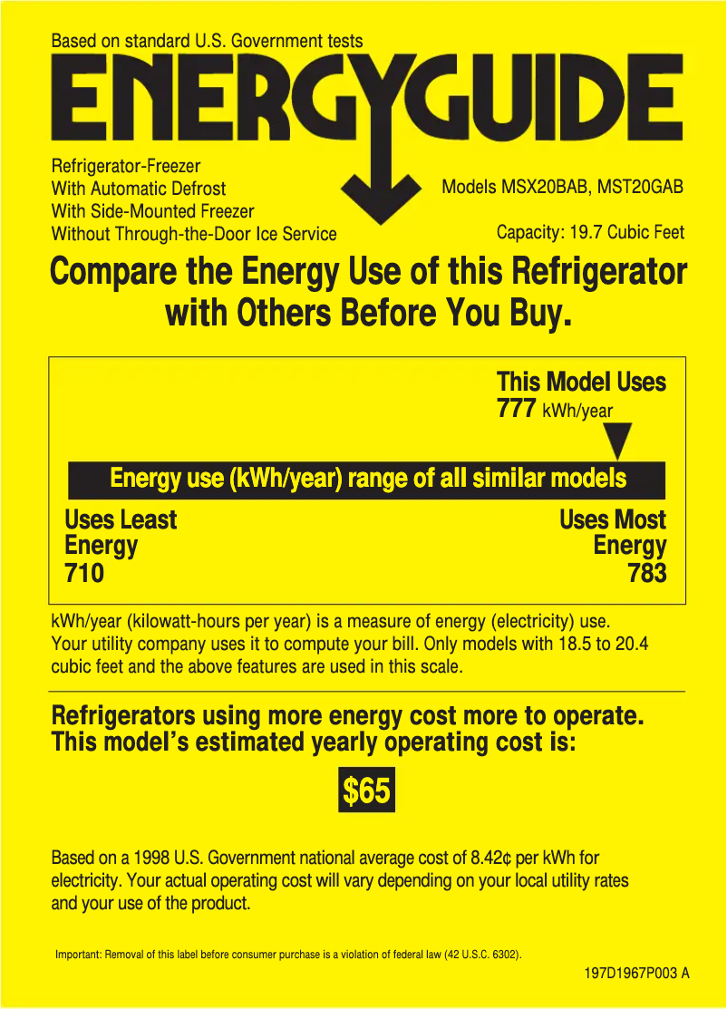 Page n°1 - Label énergétique RCA MSX20BABAD