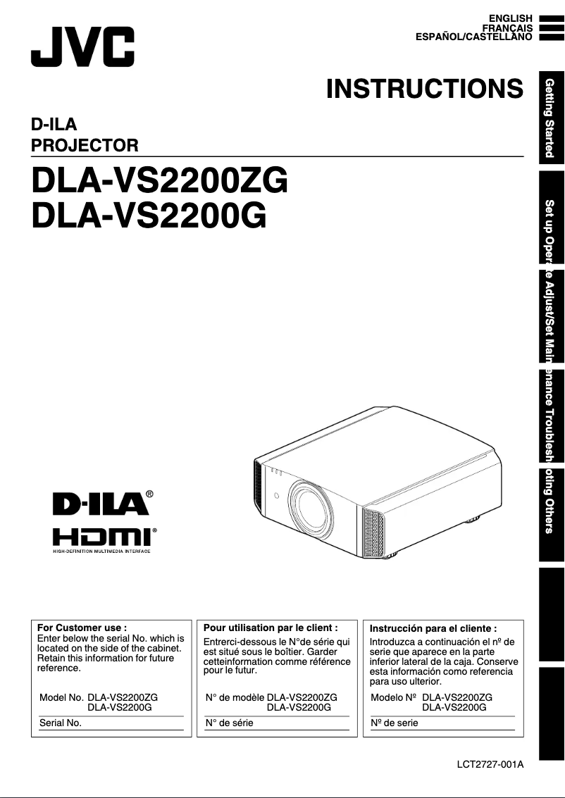 Page n°1 - Manuel utilisateur JVC DLA-VS2200G