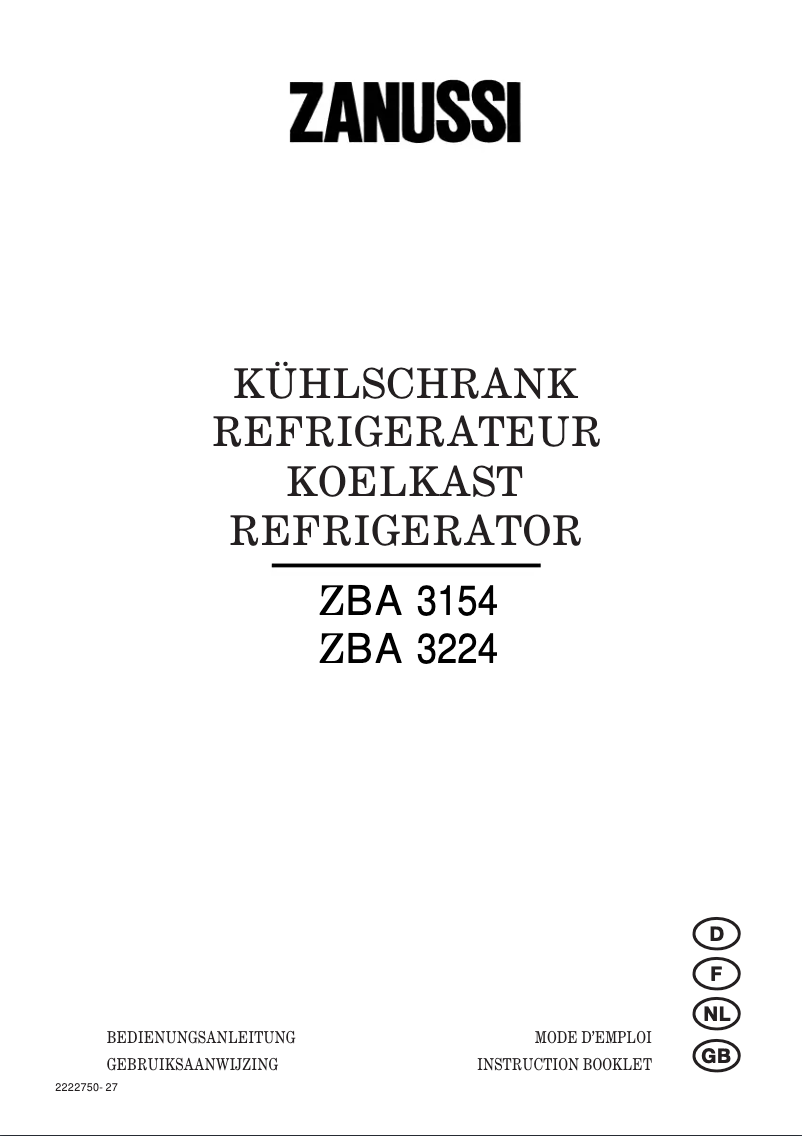 Page n°1 - Manuel utilisateur Zanussi zba 3154 140l