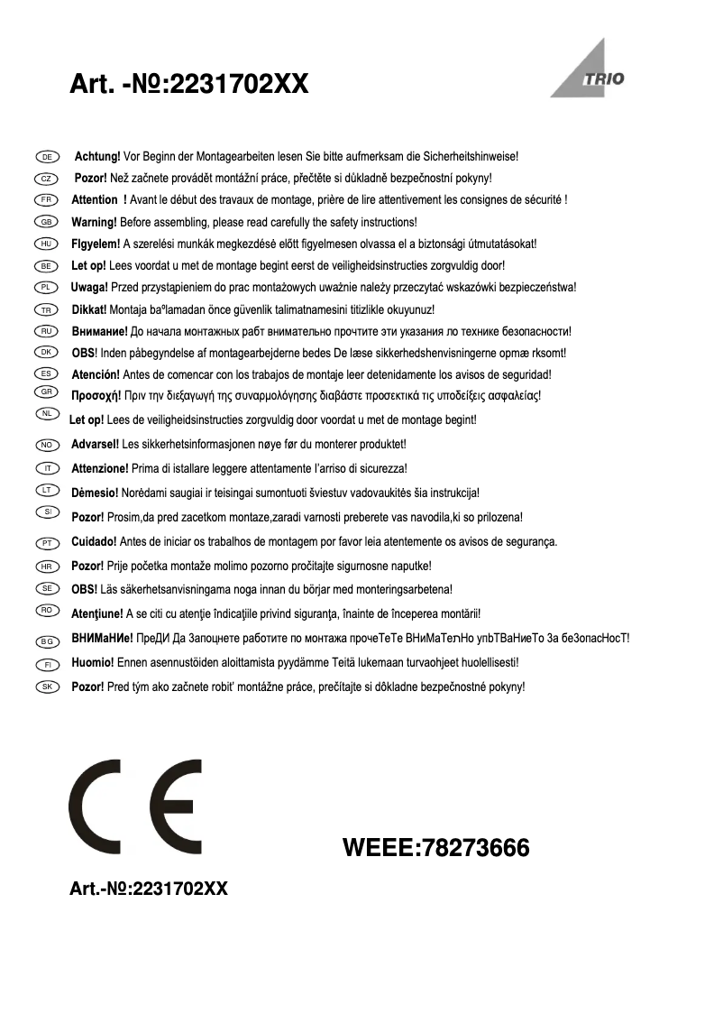 Page 1 de la notice Manuel utilisateur Trio Lighting Rotario 223170207