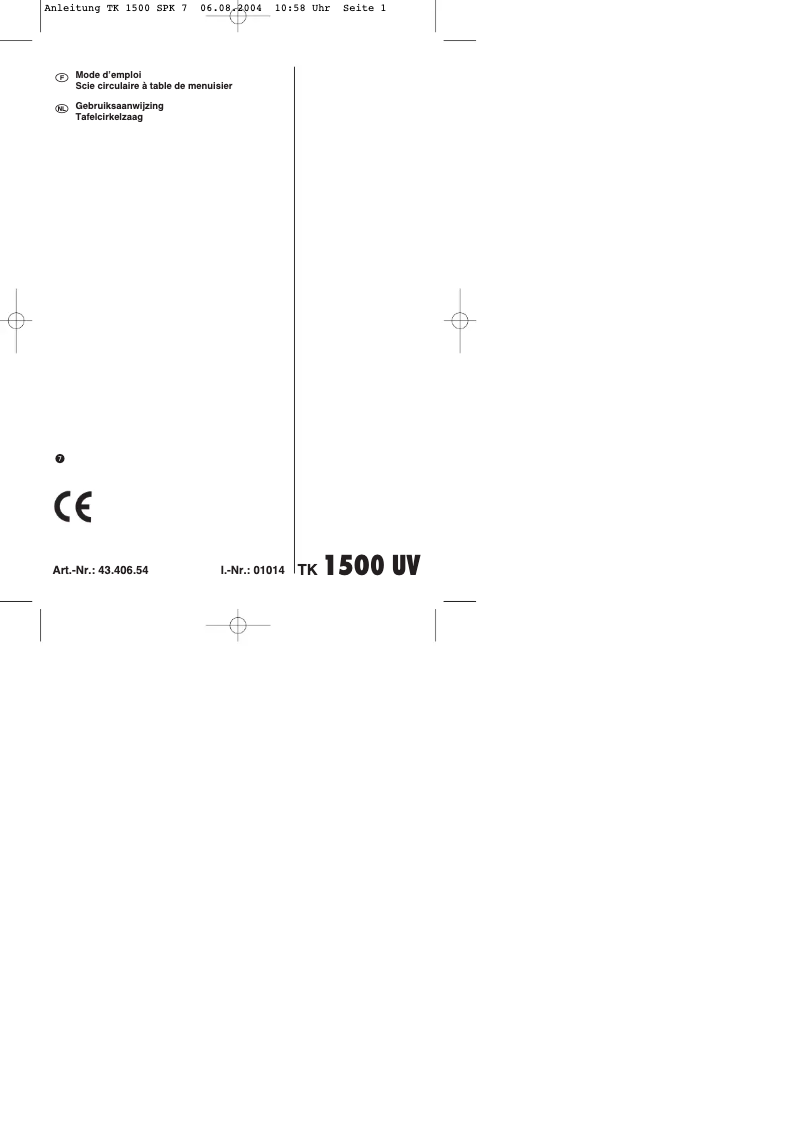 Image de la première page du manuel de l'appareil TK 150UV