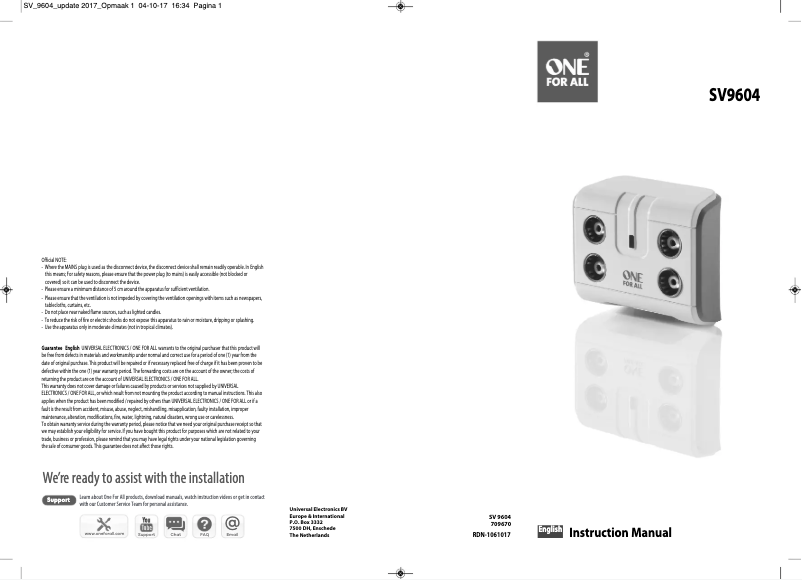 Página 1 del manual Manual de usuario One for all SV 9604