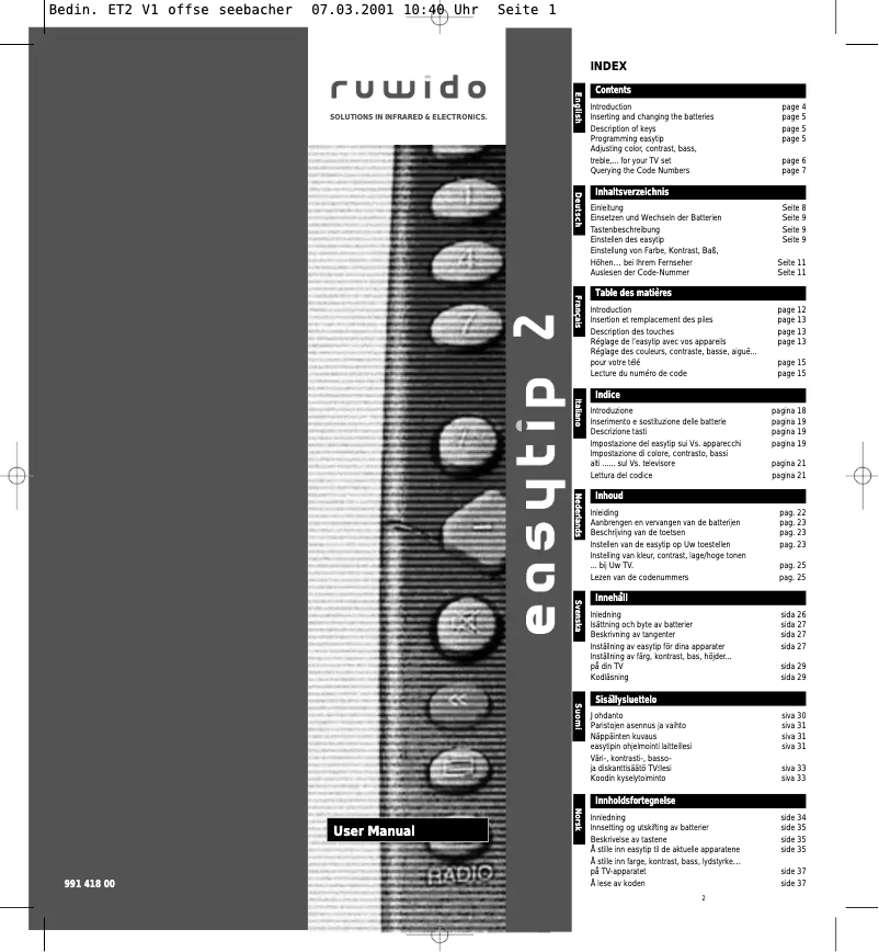 Page 1 de la notice Manuel utilisateur Ruwido Easytip 2