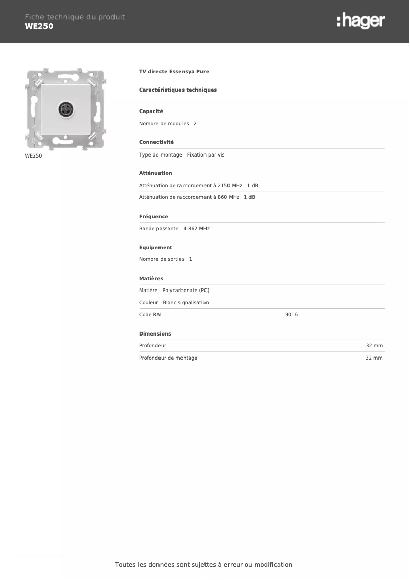 Image de la première page du manuel de l'appareil WE250