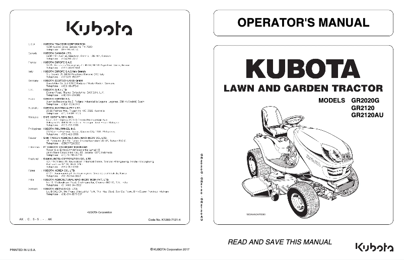 Page 1 de la notice Manuel utilisateur Kubota GR2020G2-48