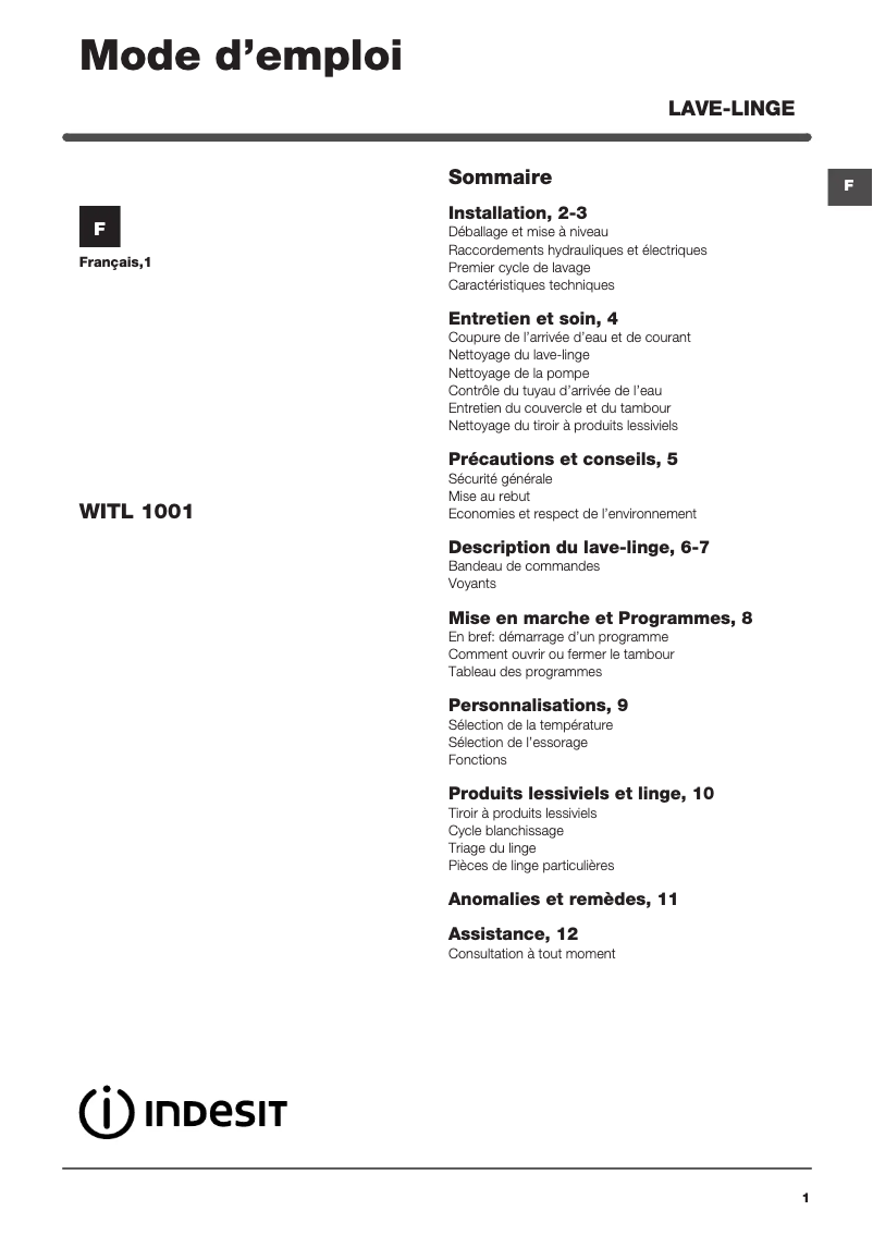 Imagen de la primera página del manual del dispositivo WITL 1001