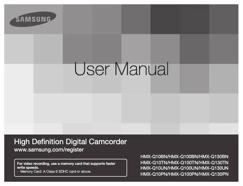 Page 1 de la notice Manuel utilisateur Samsung HMX-Q130UN