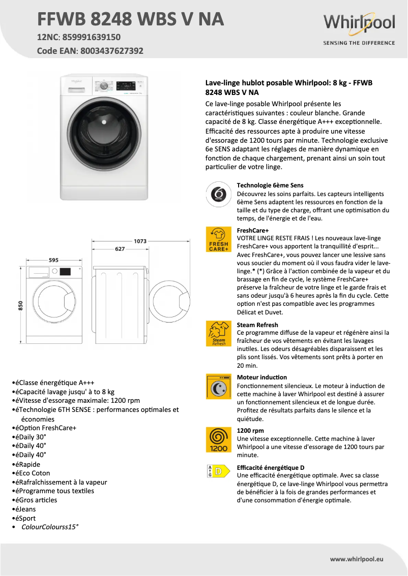 Imagen de la primera página del manual del dispositivo FFWB 8248 WBS V NA