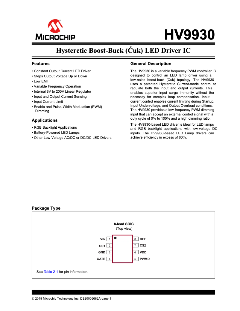 Imagen de la primera página del manual del dispositivo HV9930