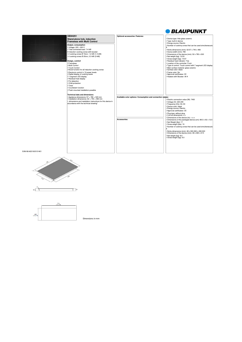 Página 1 del manual Ficha técnica Blaupunkt 5IE84251