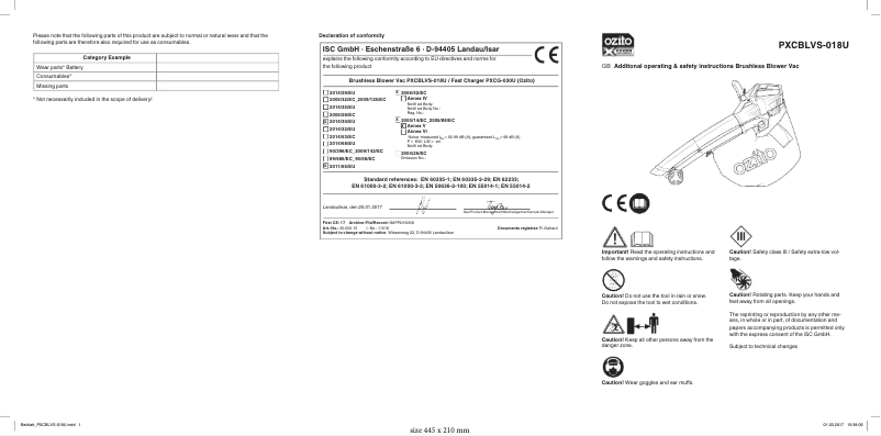 Page 1 de la notice Manuel utilisateur Ozito PXCBLVS-018U