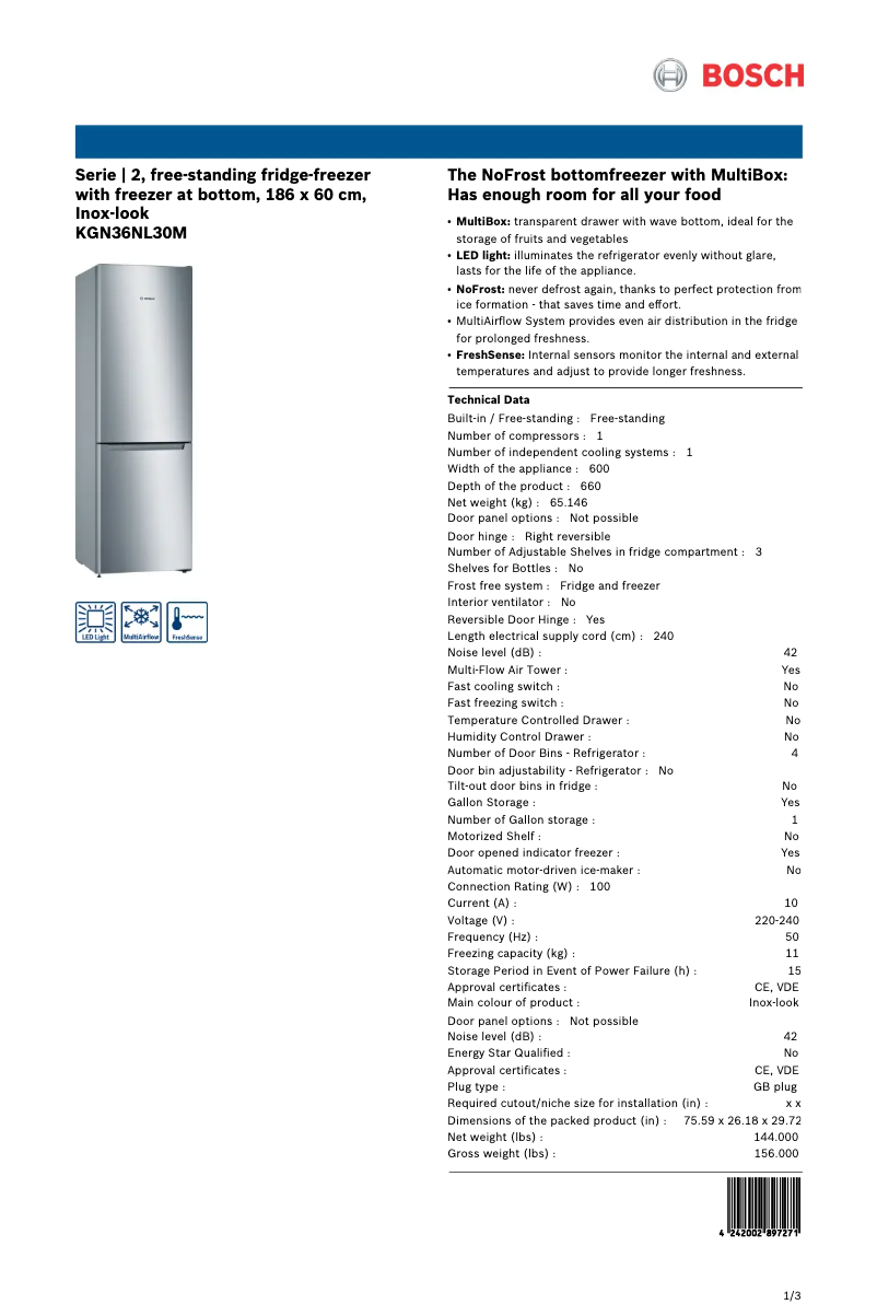 Image de la première page du manuel de l'appareil KGN36NL30M