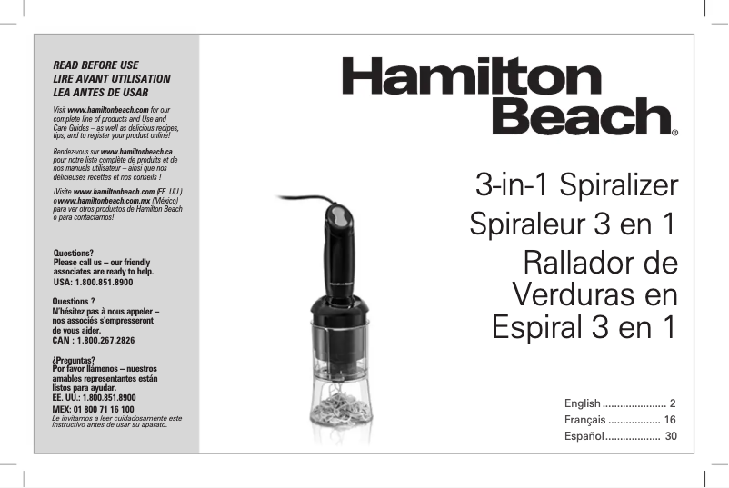 Page n°1 - Manuel utilisateur Hamilton Beach 59998