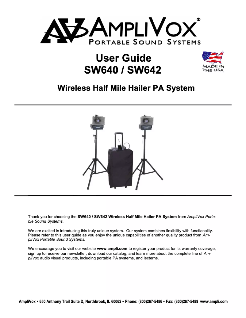 Page 1 de la notice Manuel utilisateur AmpliVox SW640