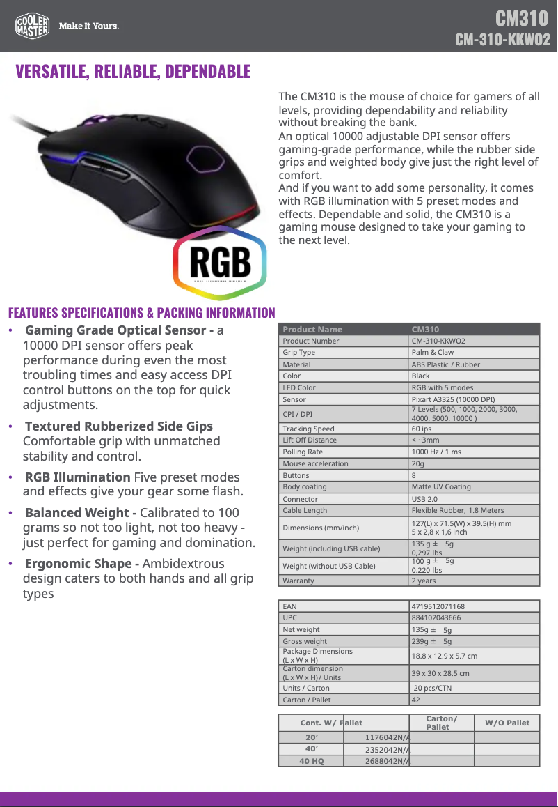 Page n°1 - Fiche technique Cooler Master CM310