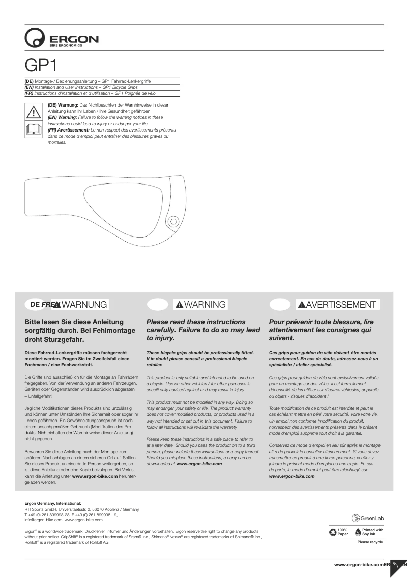 Página 1 del manual Manual de usuario Ergon GP1-L BioKork