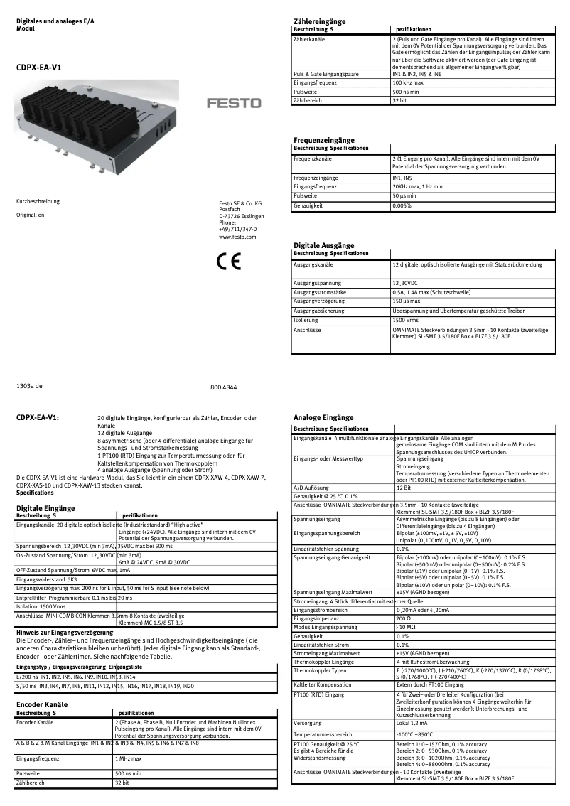 Page 1 de la notice Manuel utilisateur Festo CDPX-EA-V1
