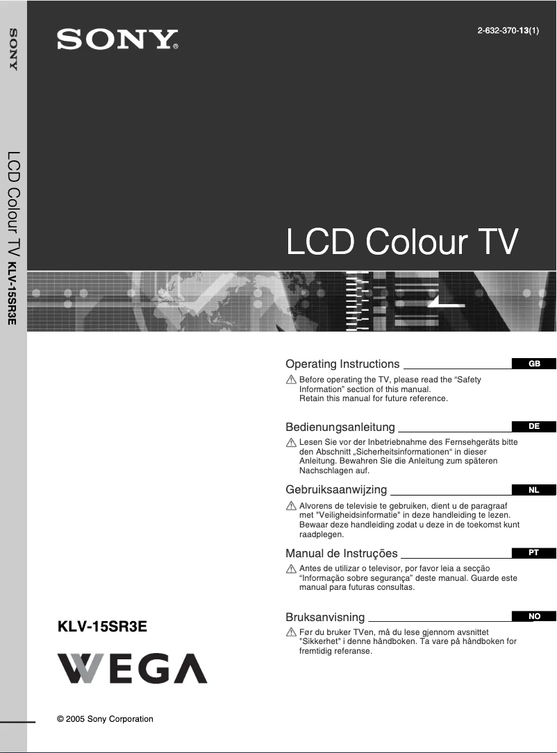 Image de la première page du manuel de l'appareil KLV-15SR3