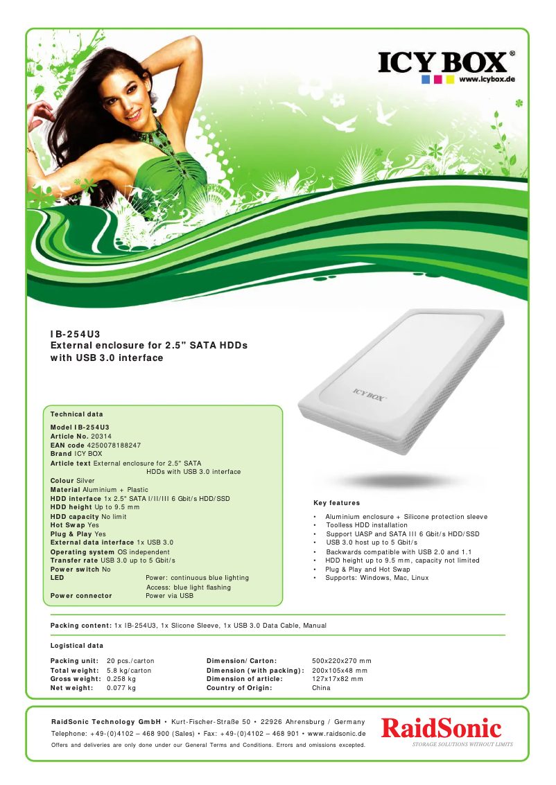 Page 1 de la notice Fiche technique Icy Box IB-254U3