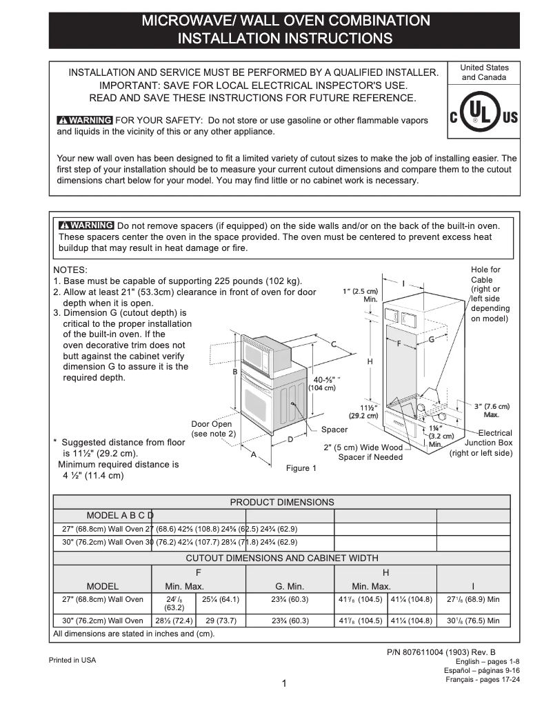 Page 1 de la notice Guide d'installation Frigidaire FGMC3066UF