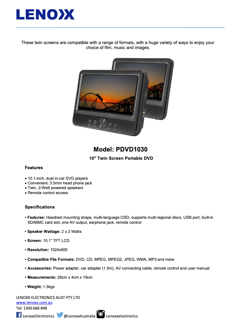 Page n°1 - Fiche technique Lenoxx PDVD1030